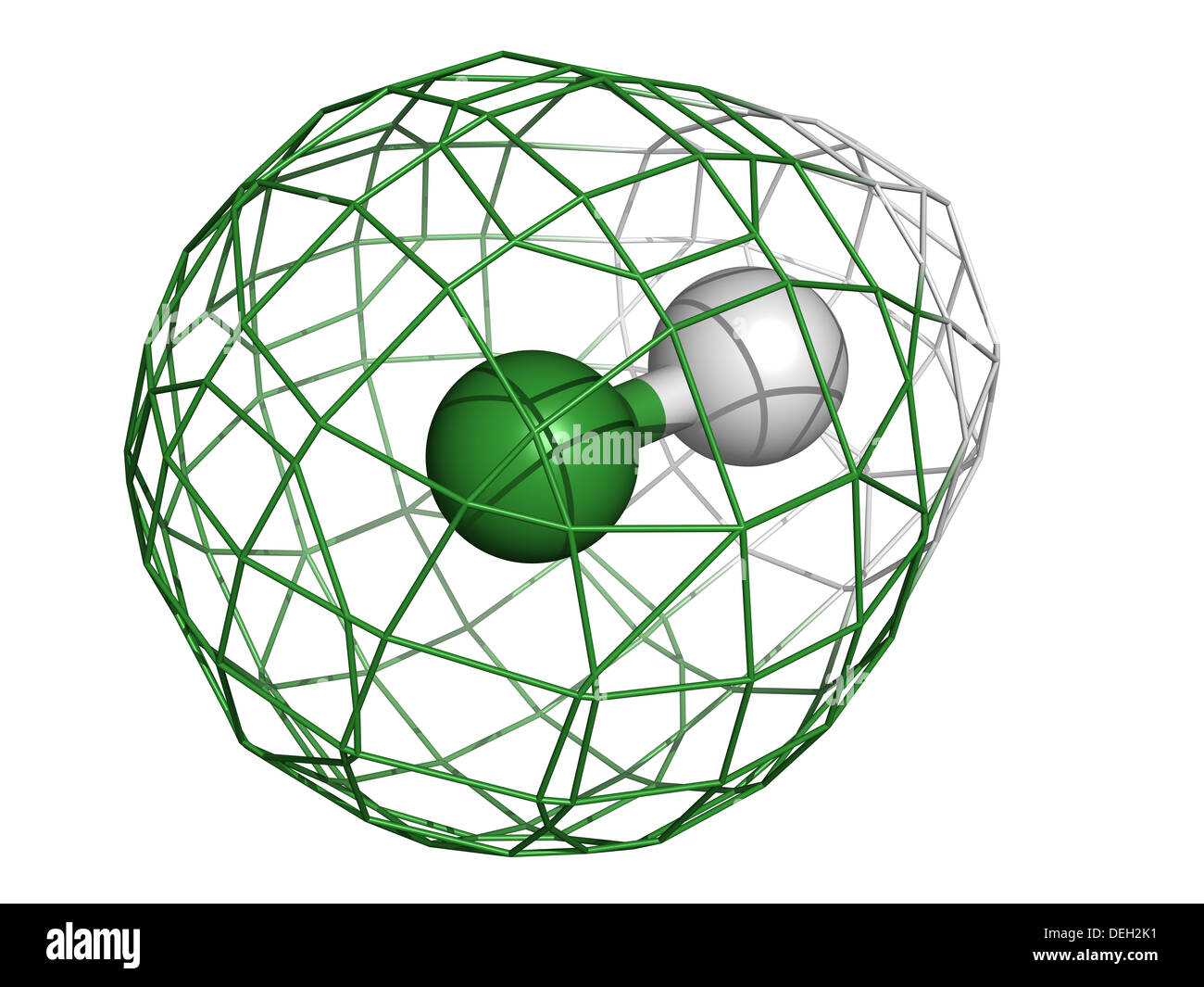 Hydrogen chloride (HCl) molecule, chemical structure. Corrosive mineral acid; Acid component of