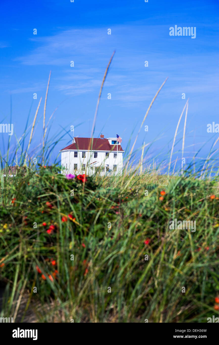 Beach house with dune grass, Cape Cod, Massachusetts, USA Stock Photo