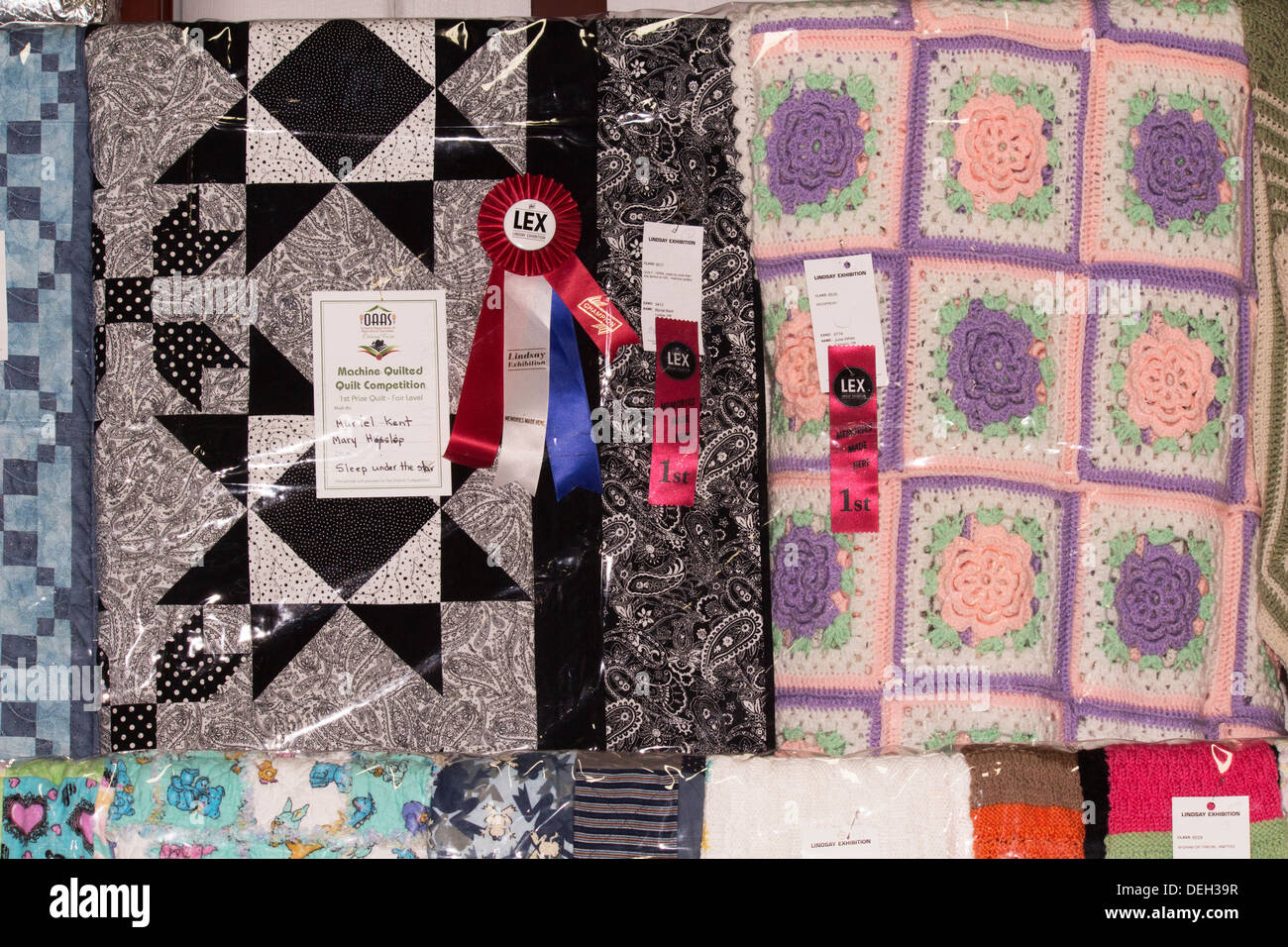 First place award for quilts at Lindsay Fair and Exhibition in Kawartha Lakes Stock Photo