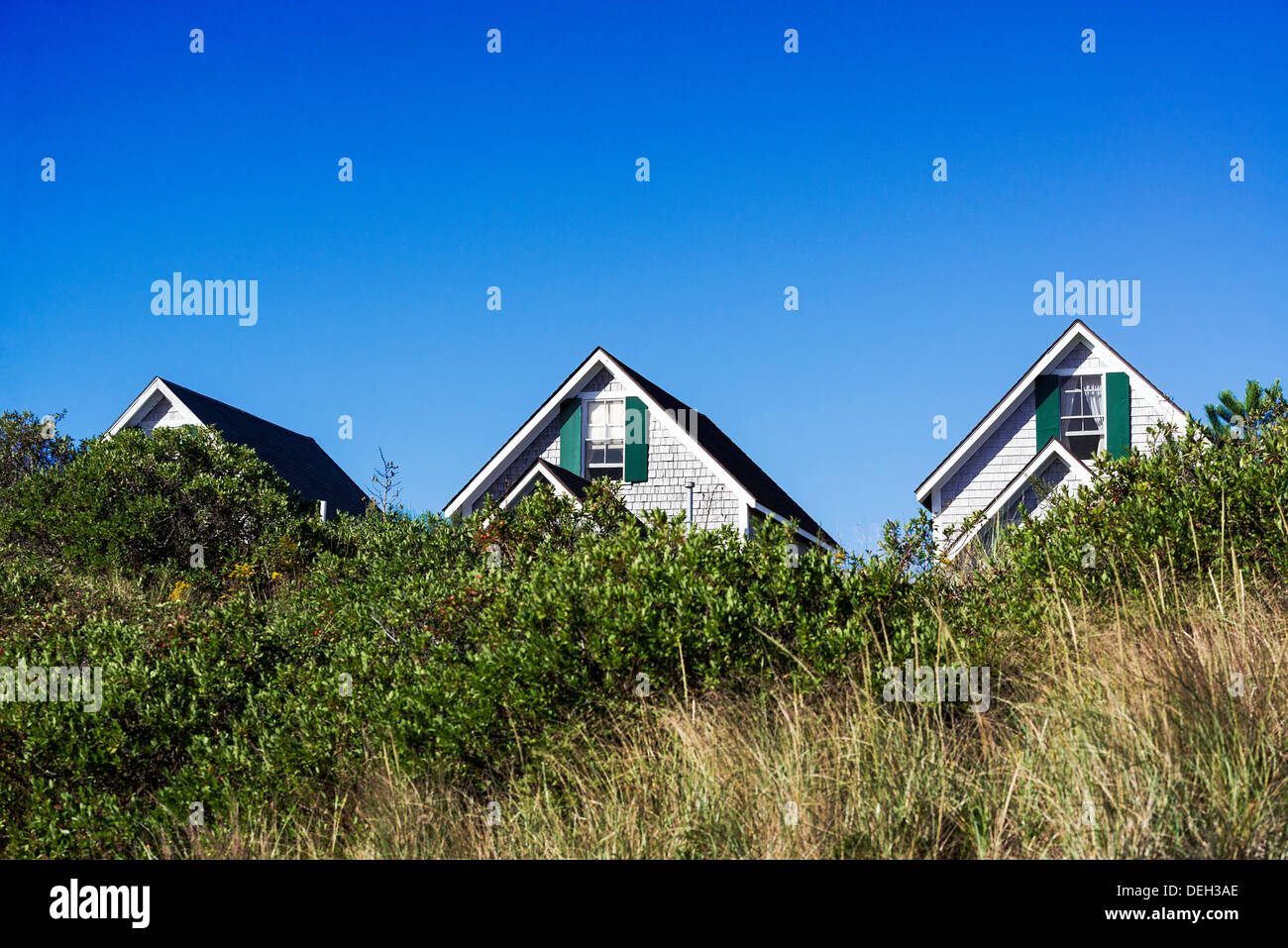 Waterfront rental cottages, Truro, Cape Cod, Massachusetts, USA Stock Photo