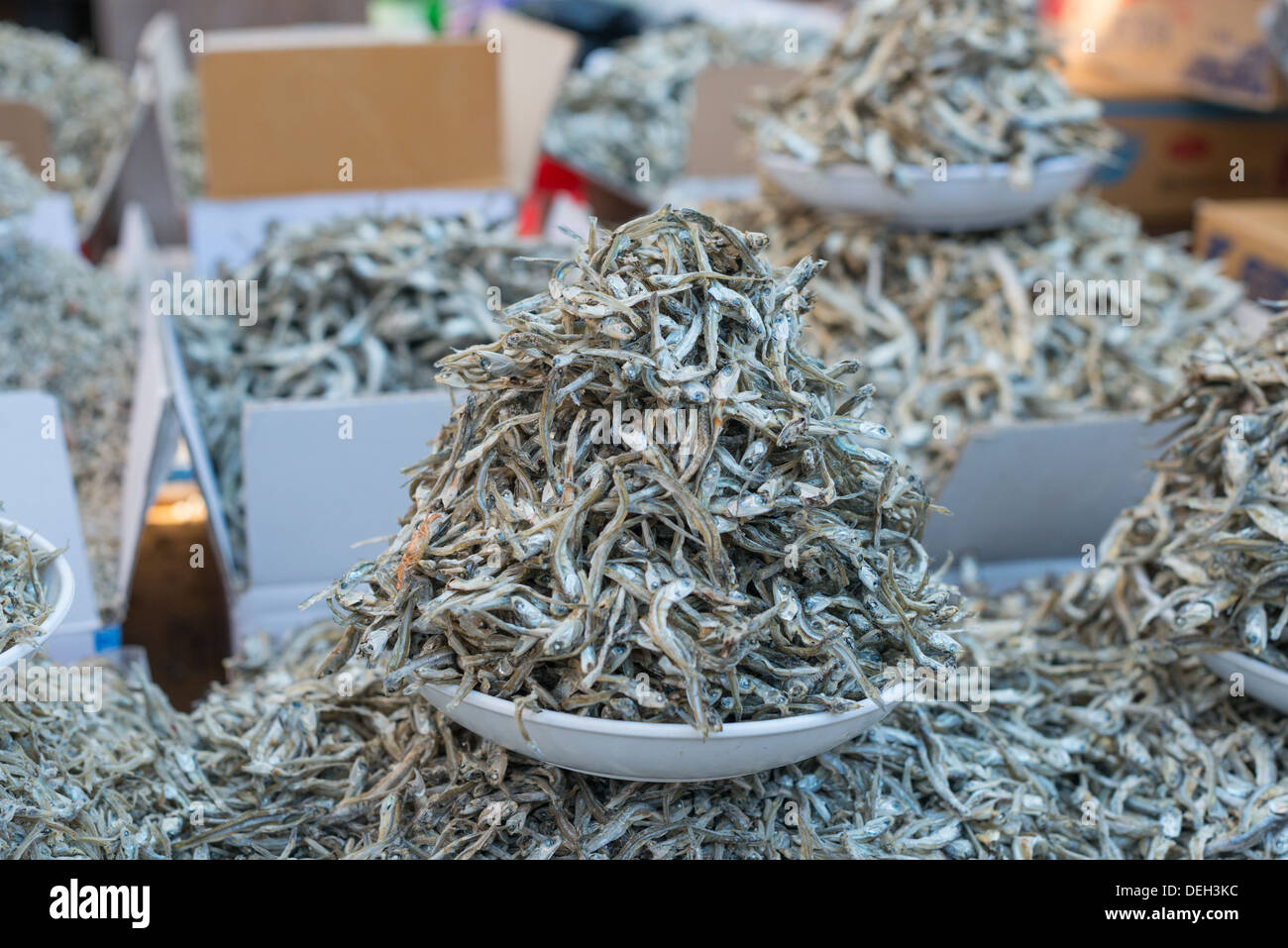 Dry Anchovies for sale at Jagalchi Fish Market, Busan, South Korea
