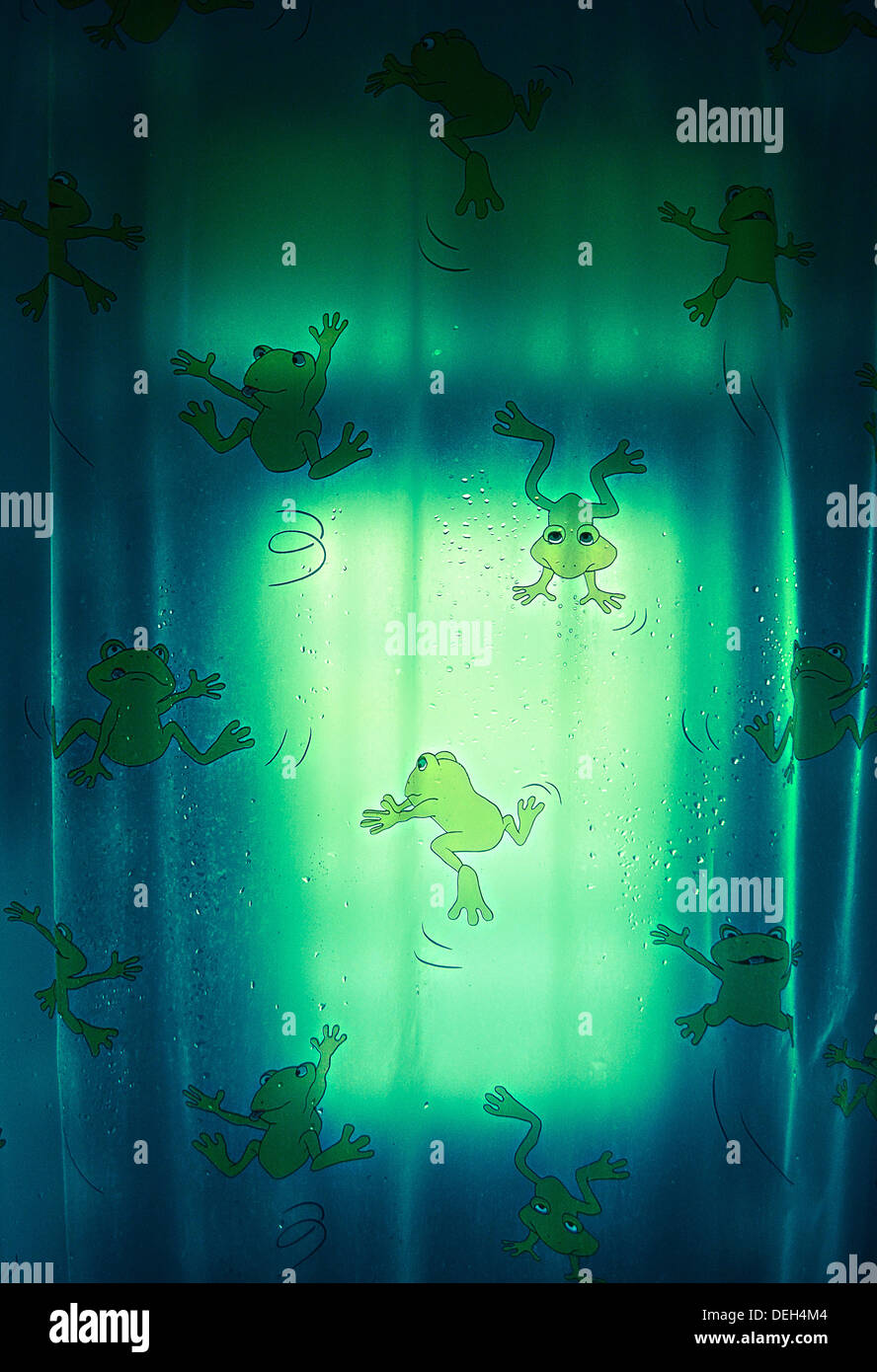 The Frog Curtain Design in Wash Room . Stock Photo