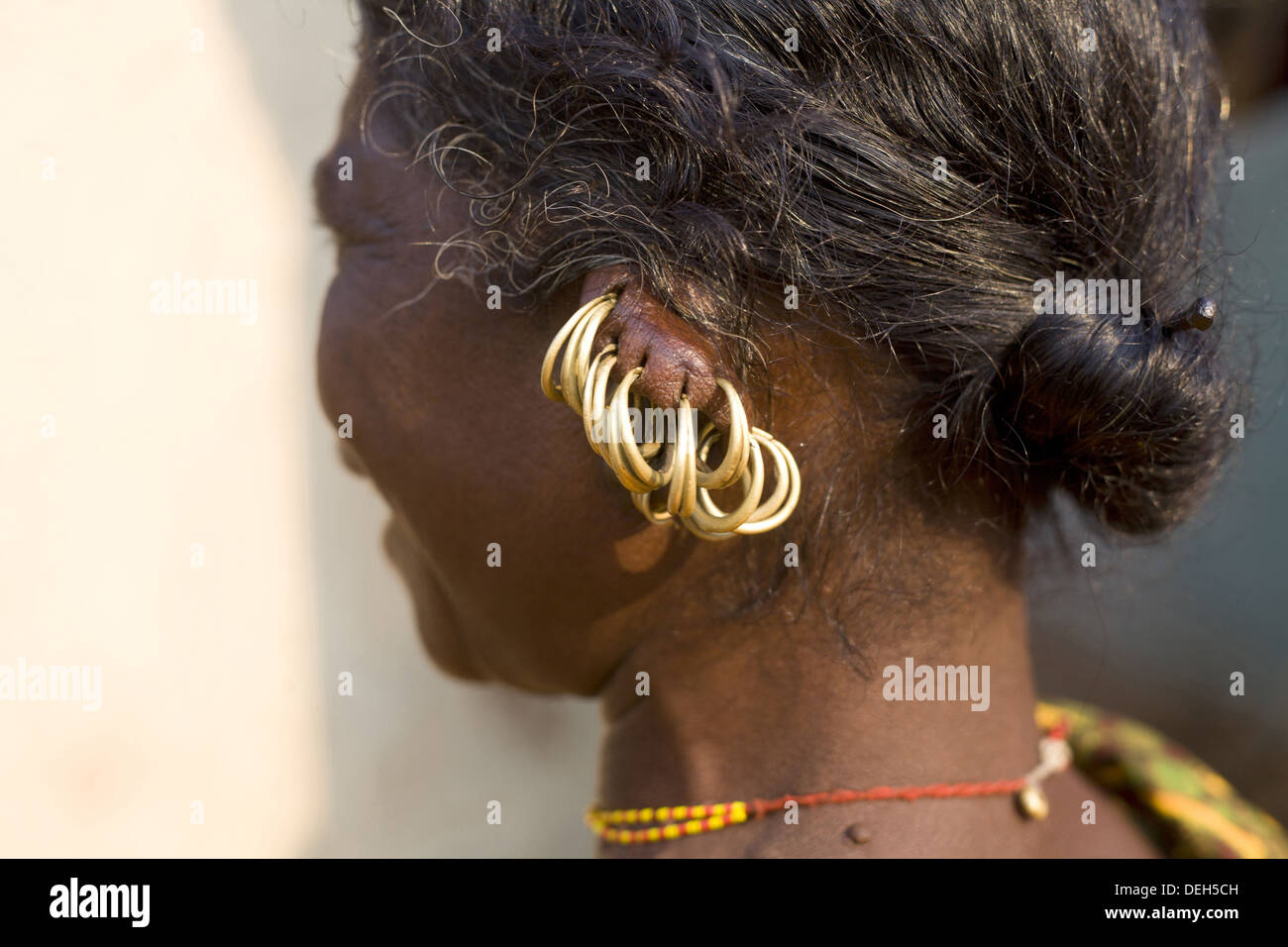 Woman with earring, Oriya tribe, Orissa, India Stock Photo
