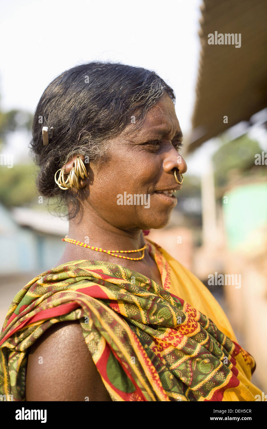 Woman with earring, Oriya tribe, Orissa, India Stock Photo