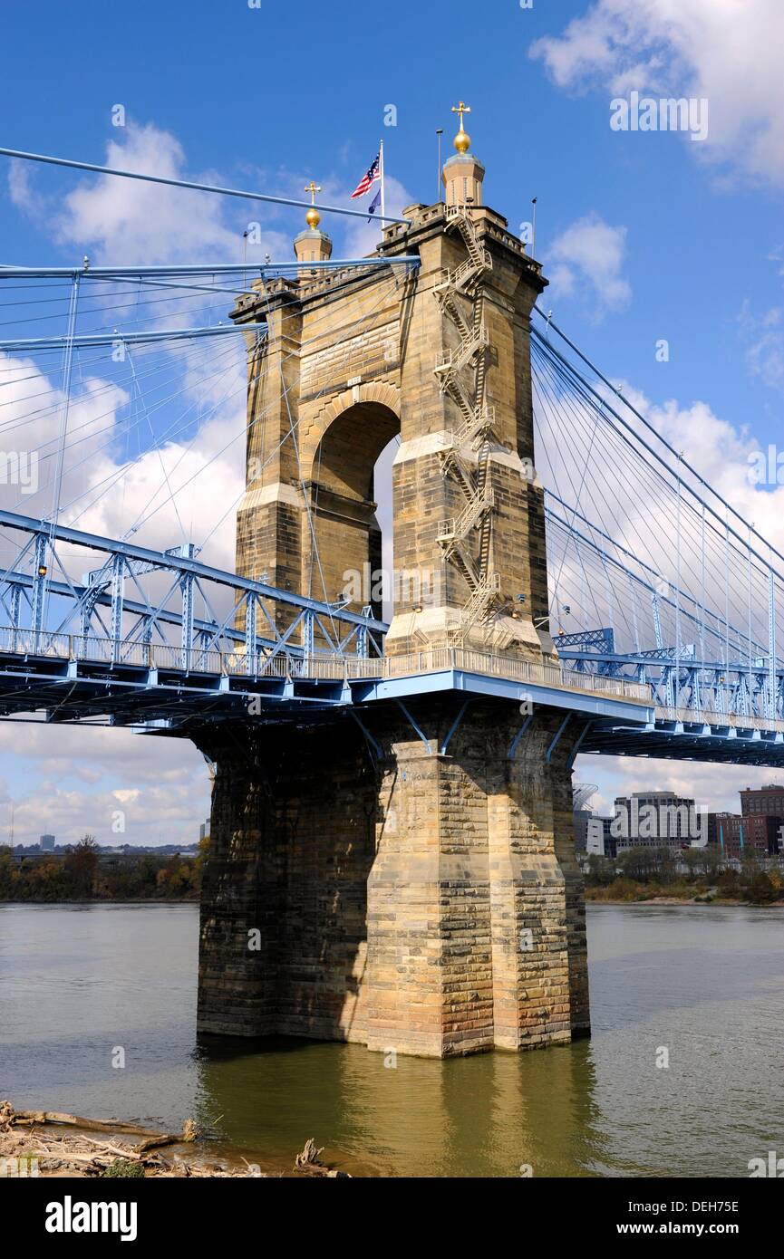 Roebling suspension bridge between Covington Kentucky and Cincinnati