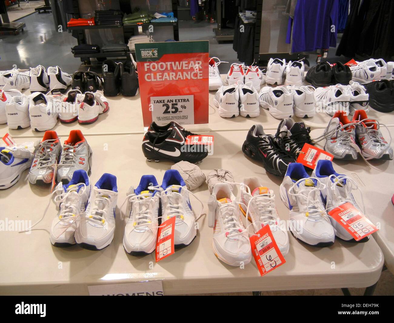 Merchandise sale after major holiday in sporting goods store Stock Photo
