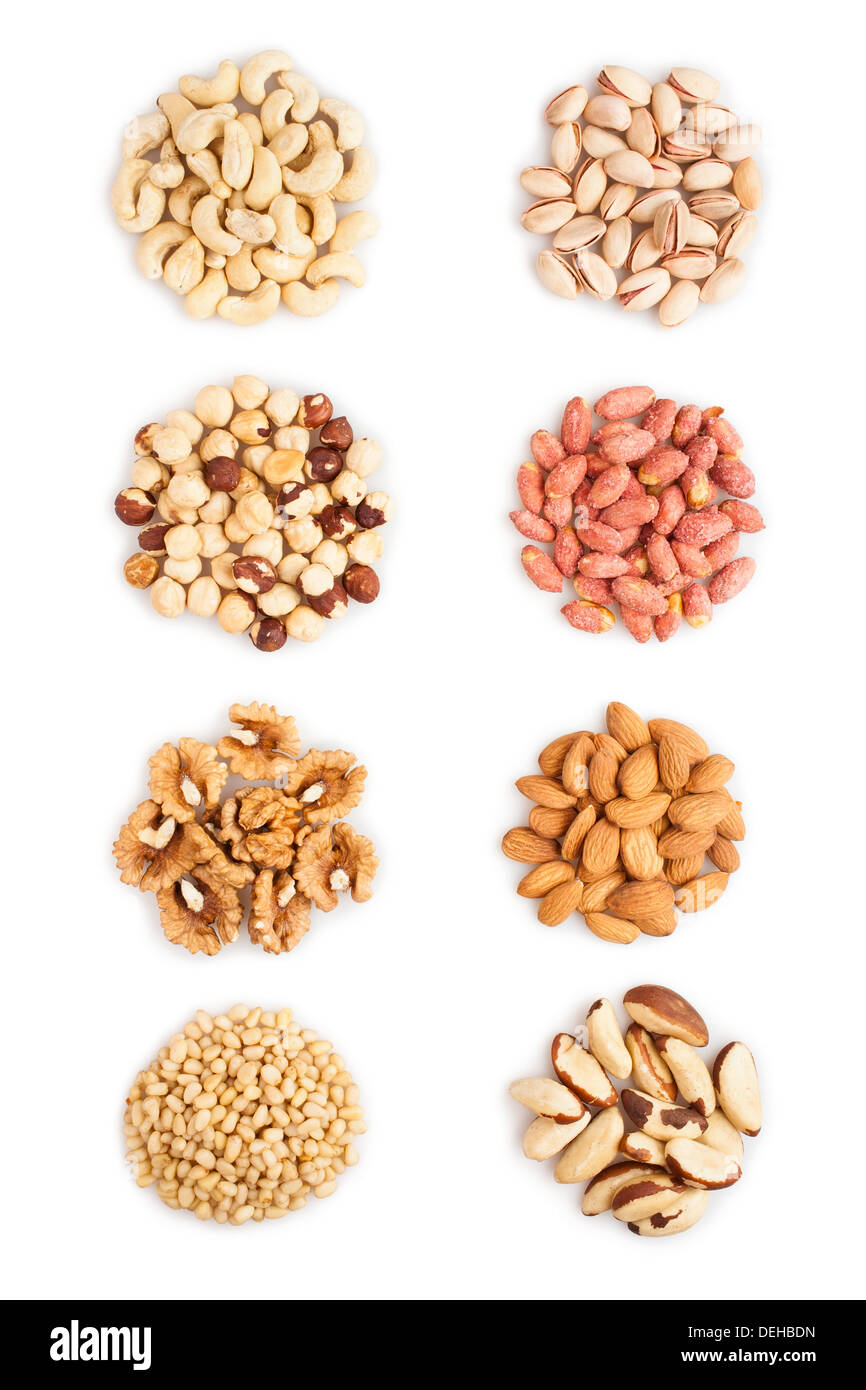mixed nuts heap on white background Stock Photo