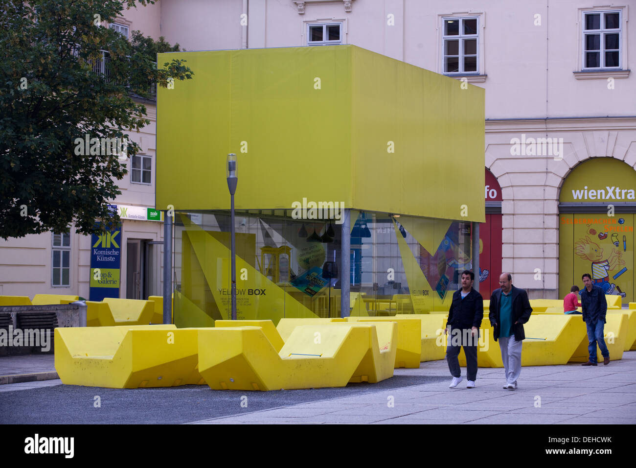 The Yellow Box  seating in the Museum Quarter in Vienna Stock Photo