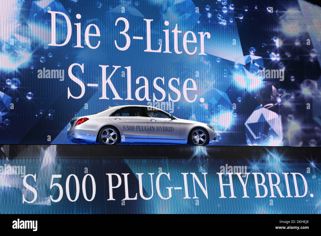 International Motor Show in Frankfurt, Germany. Mercedes Benz presenting new S 500 Plug-In Hybrid at the 65th IAA in Frankfurt, Stock Photo