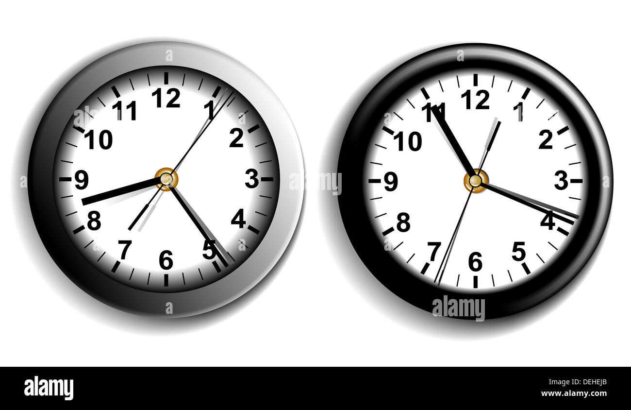 Two wall clocks Stock Photo Alamy