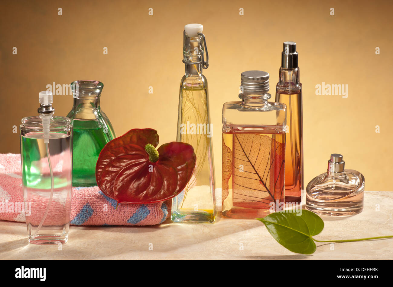 perfumes in the bathroom Stock Photo Alamy