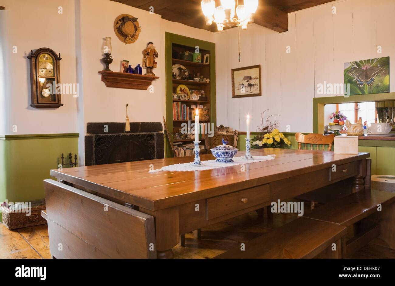 Table And Benches In The Dining Room Of An Old Circa 1850