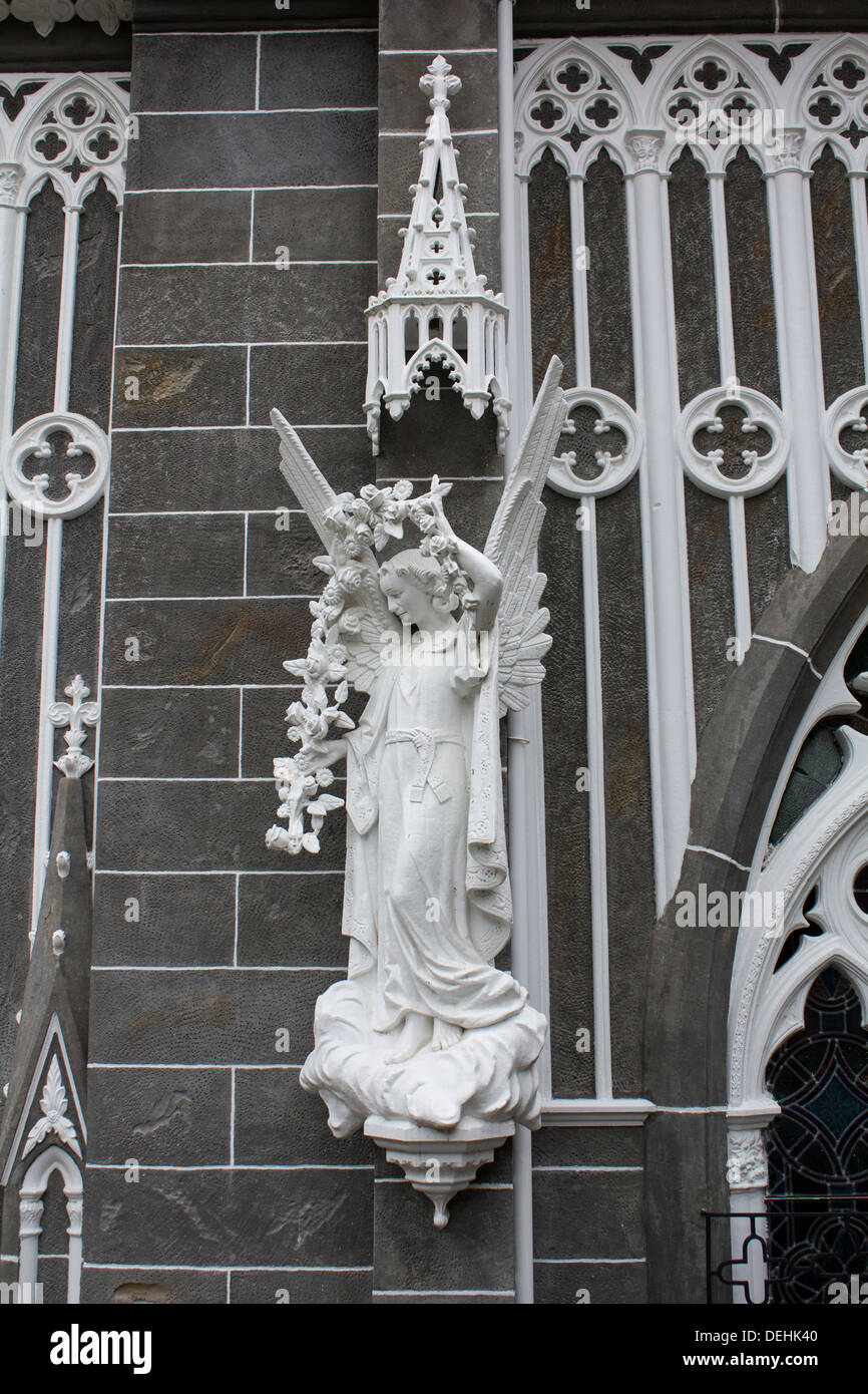 Marble angel statue at Las Lajas Sanctuary Cathedral, Ecuador Stock Photo