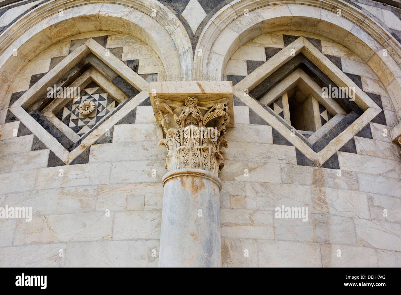 Low angle view of architectural details of a cathedral, Pisa Cathedral, Piazza Dei Miracoli, Pisa, Tuscany, Italy Stock Photo