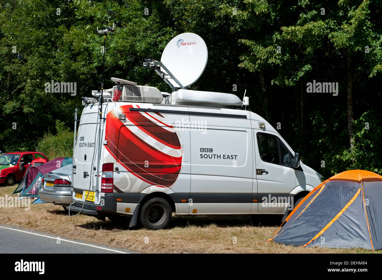 BBC Southeast broadcast van with satellite dish Stock Photo