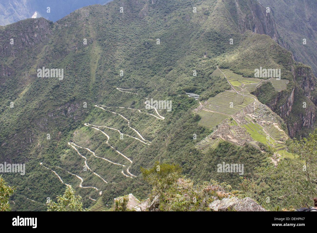 Landscape photo of Machu Picchu Incan ruins from Wayna Pichu, Peru Stock Photo