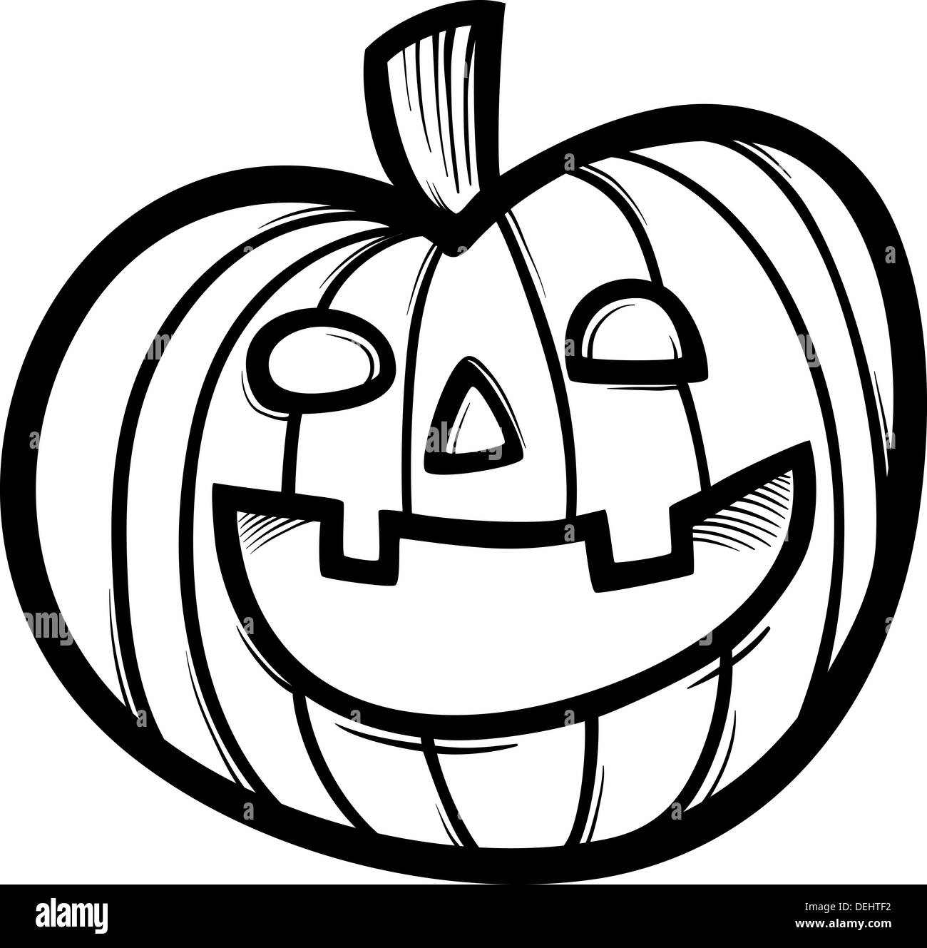Black and White Cartoon Illustration of Spooky Halloween Pumpkin Clip