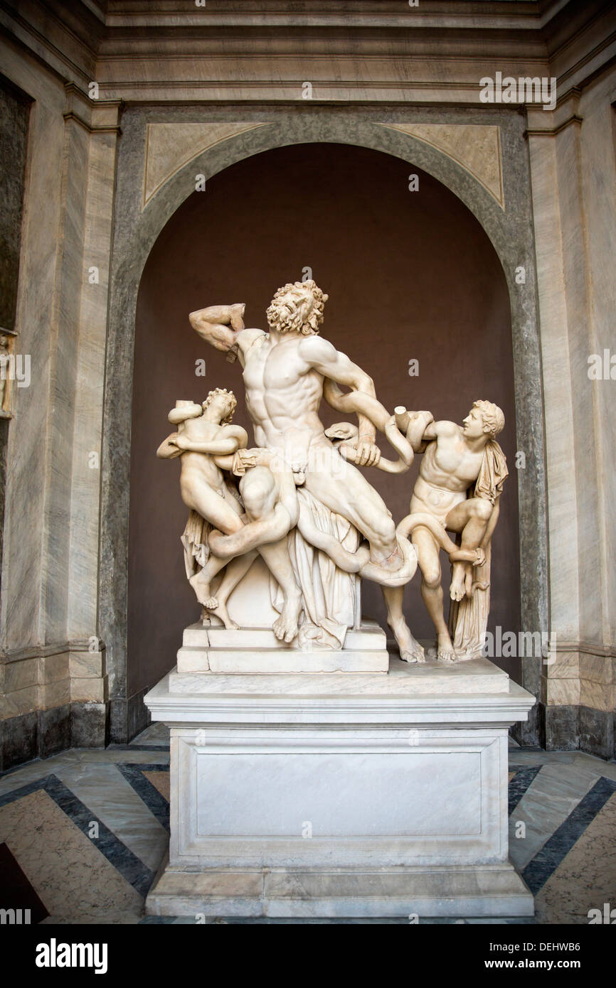 Laocoon and his sons sculpture in a museum, Vatican Museum, Rome, Lazio, Italy Stock Photo