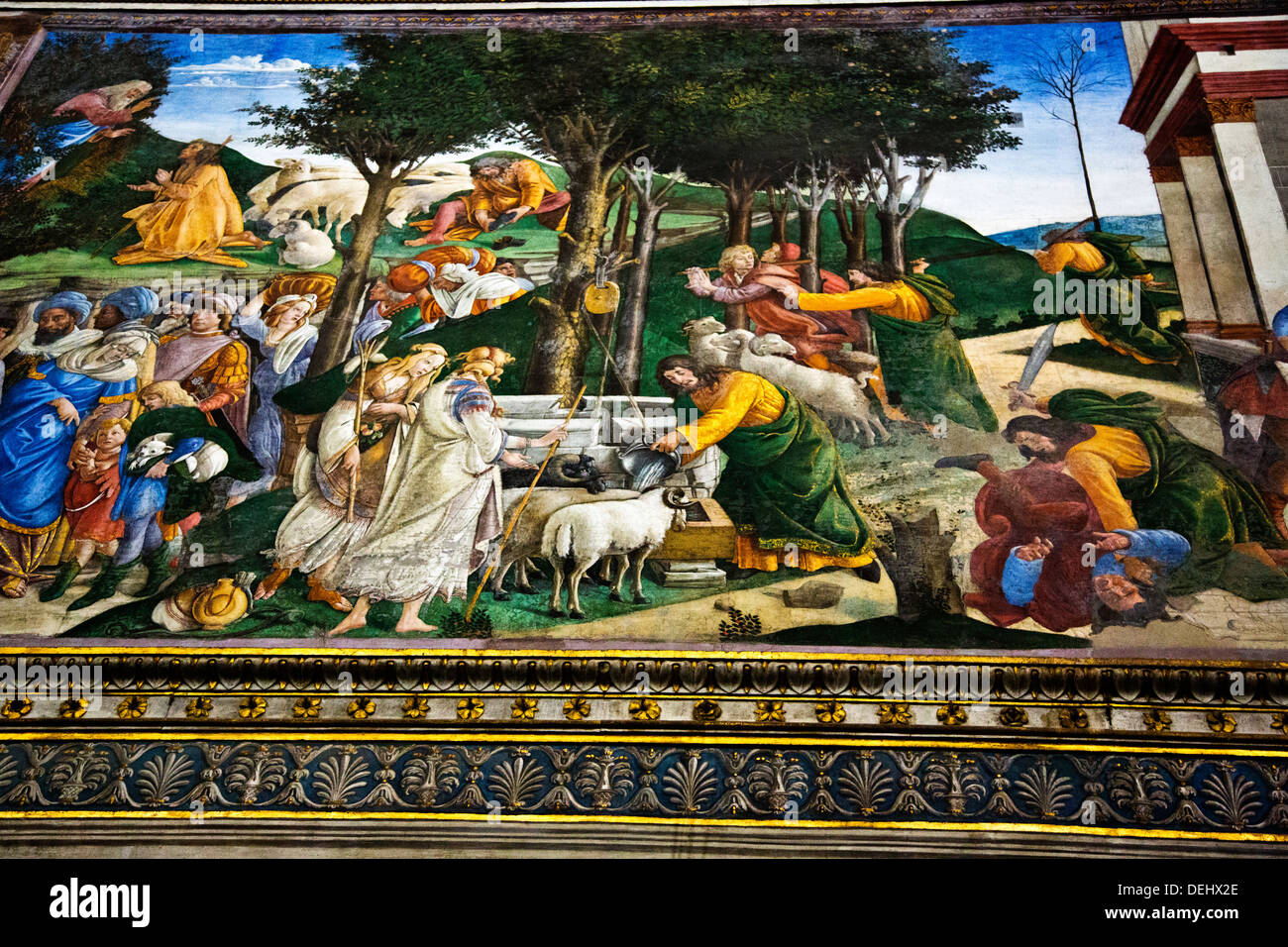 Mural The Trials Moses by Sandro Filipepi in the chapel a museum Sistine Chapel Vatican Museums Vatican City Rome Lazio Italy Stock Photo
