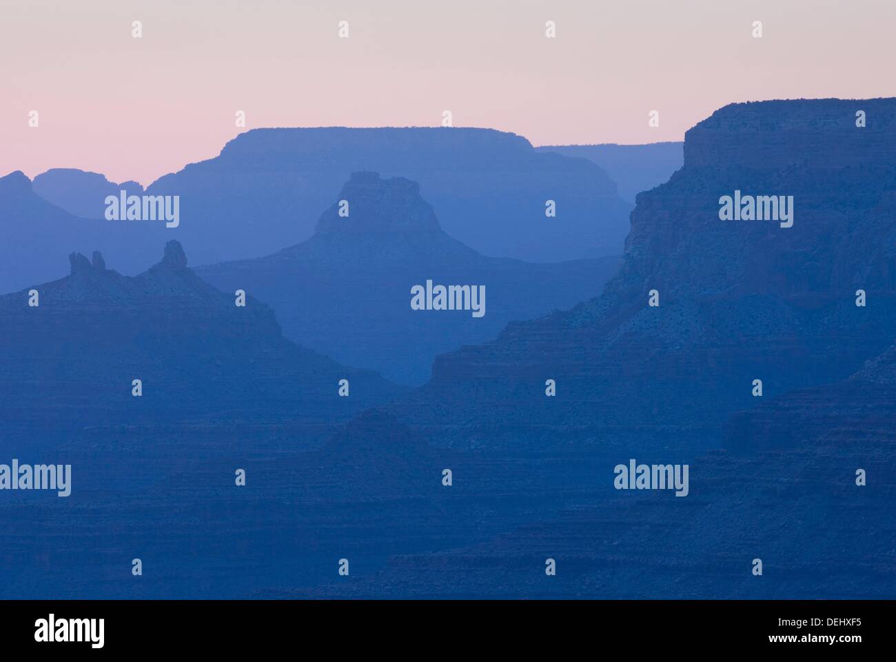 Silhouettes of overlapping mesas and buttes, Grand Canyon National Park Arizona Stock Photo
