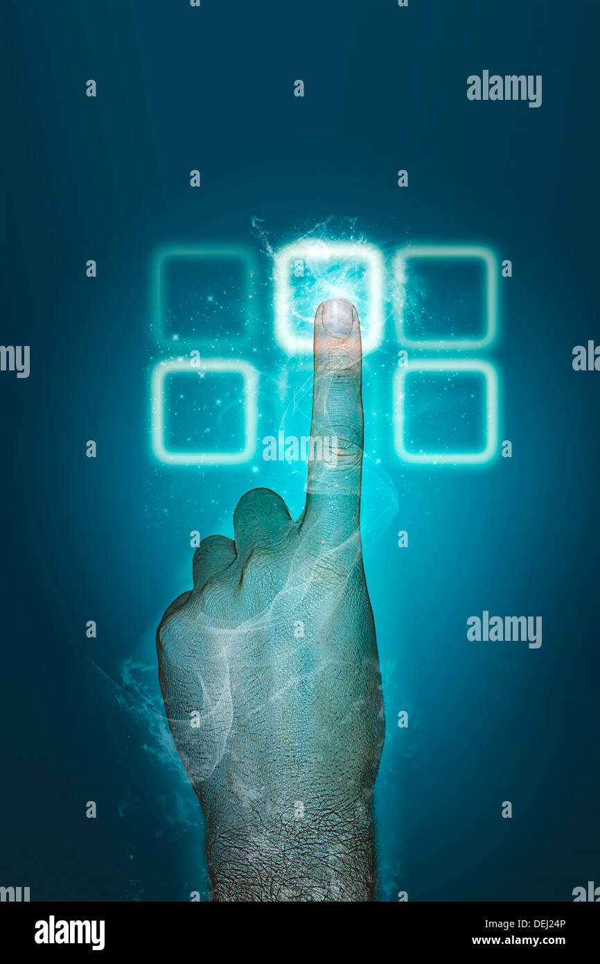 Index finger using a touch screen keypad Stock Photo