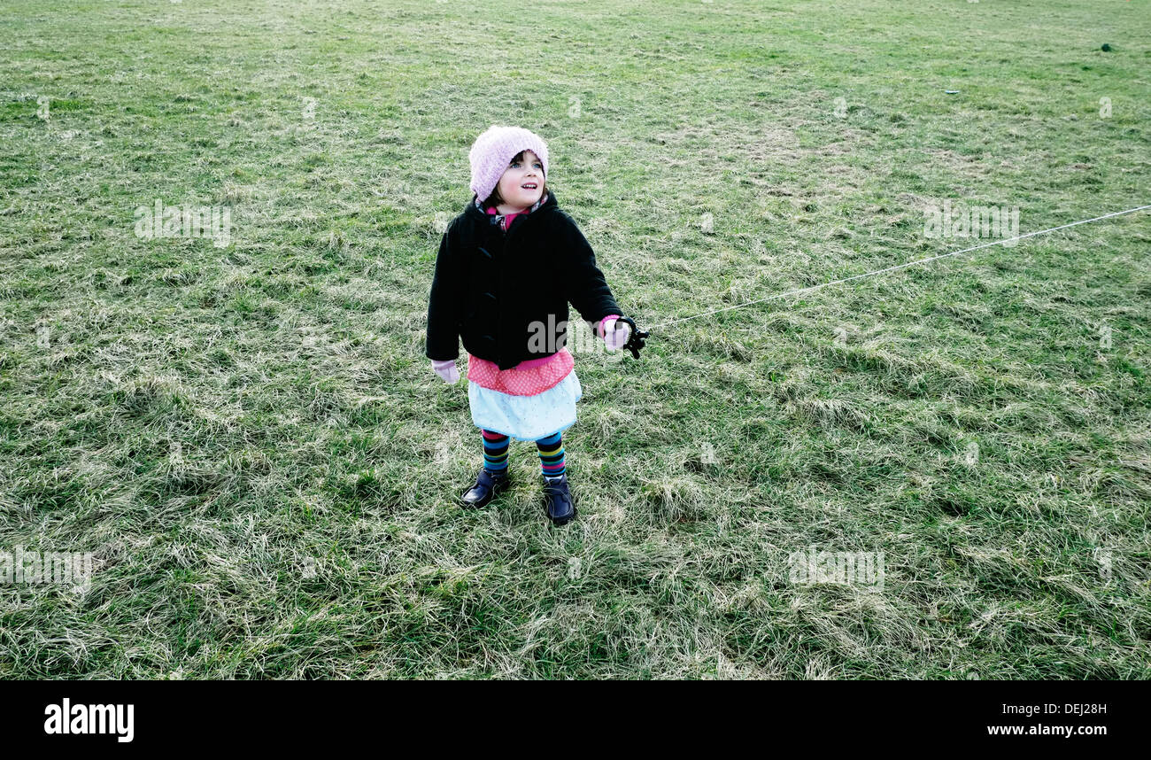 Five year old flying a kite Stock Photo Alamy