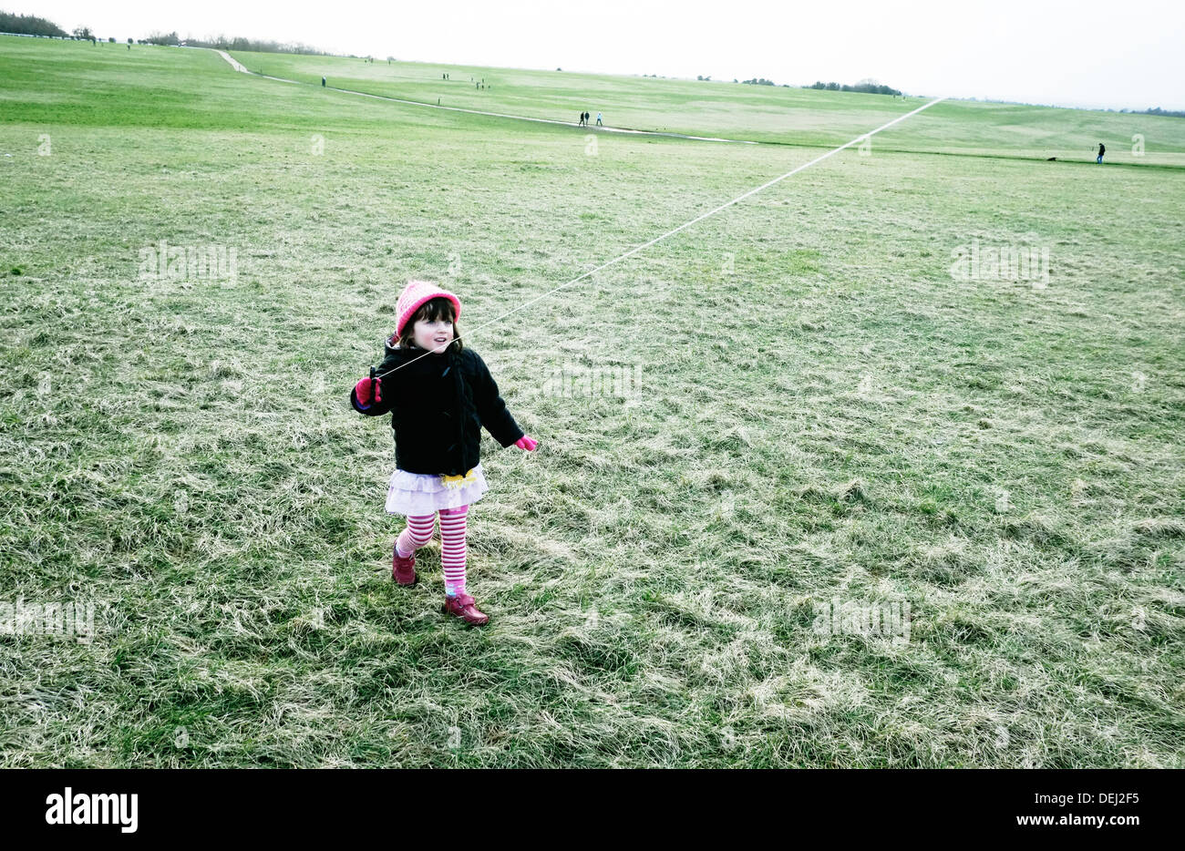 Five year old flying a kite Stock Photo Alamy