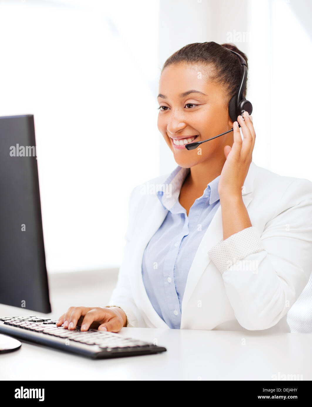 african female helpline operator Stock Photo Alamy
