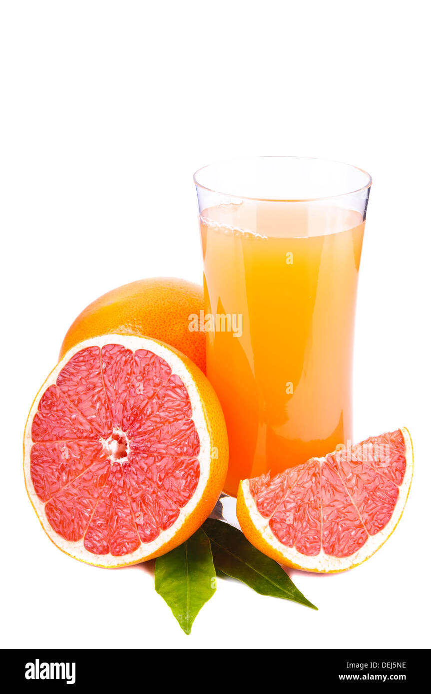 grapefruits and glass of grapefruit juice isolated on a white background Stock Photo