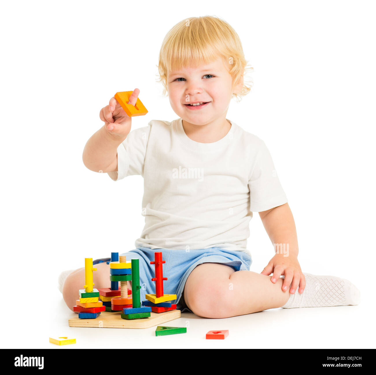 happy kid playing education toys Stock Photo