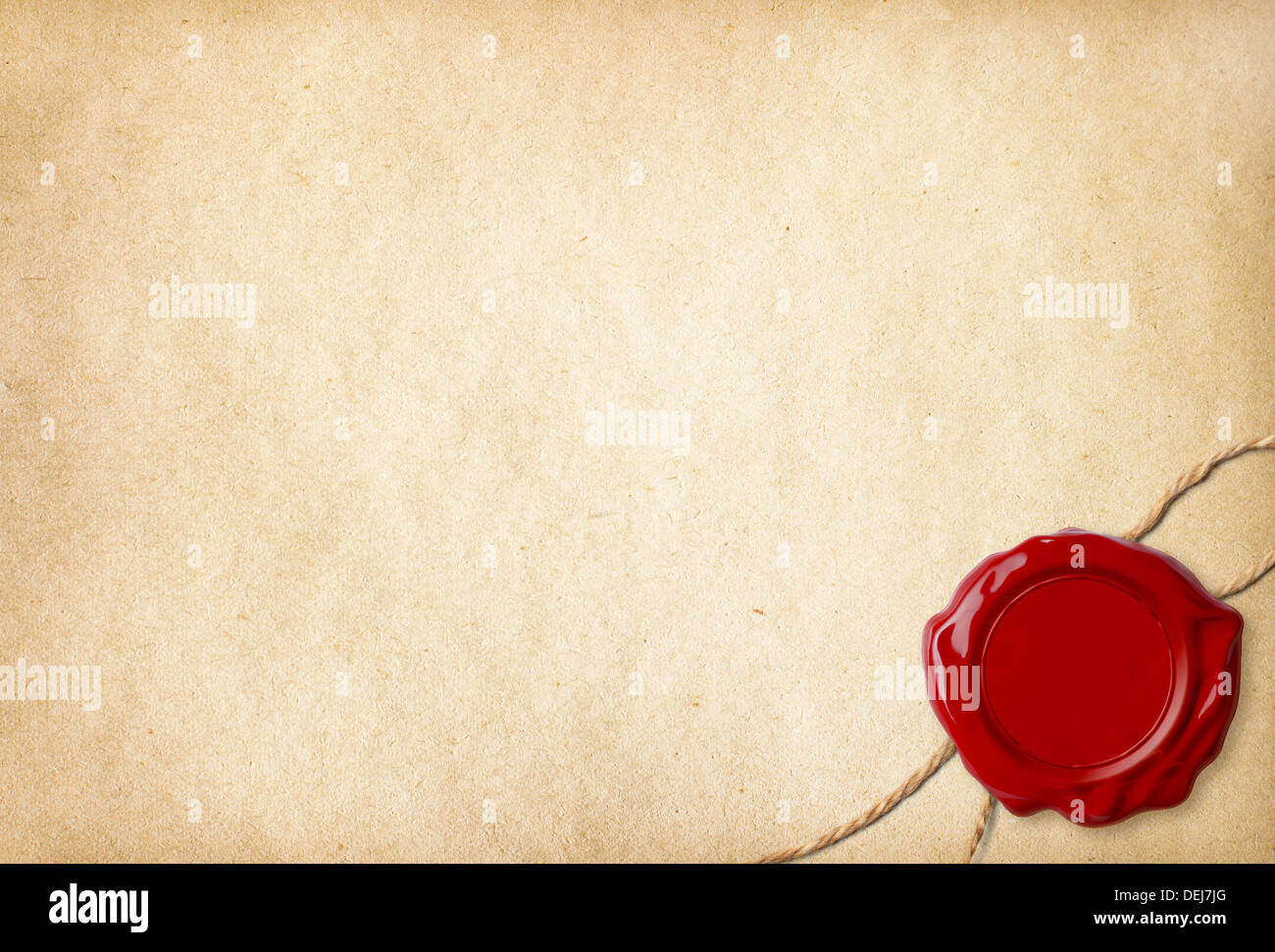 Old blank paper with wax seal and rope Stock Photo