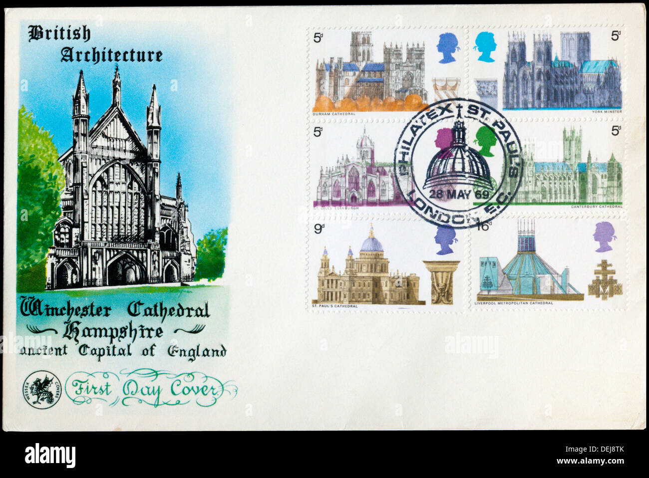First Day Cover celebrating British Architecture. Stock Photo