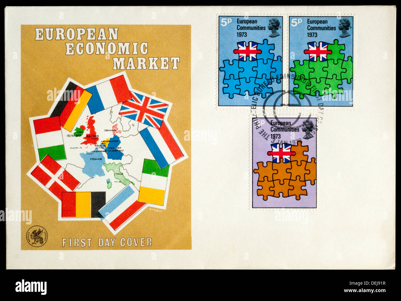 First Day Cover celebrating the European Economic Market. Stock Photo