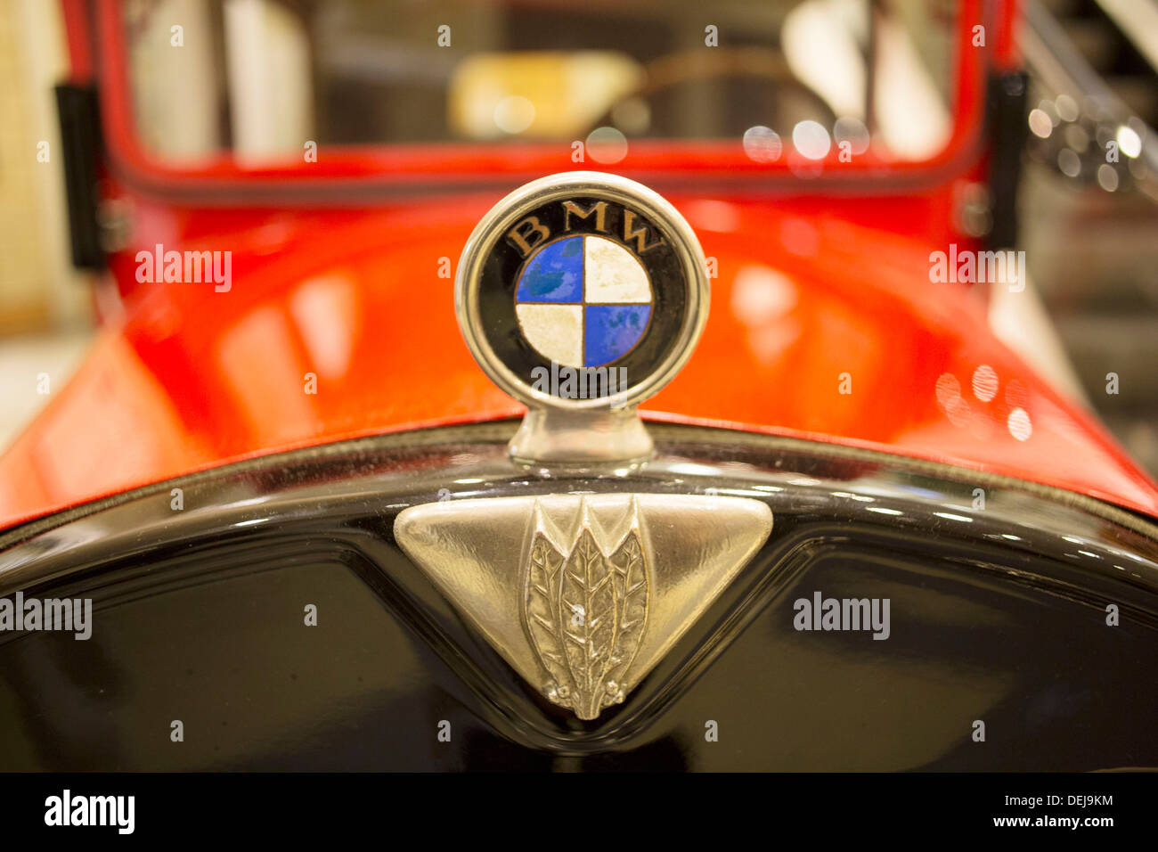 Badge of a 1931 BMW Dixi. Heritage Motor Centre is the largest collection of British classic vintage cars. Gaydon, England, UK. Stock Photo