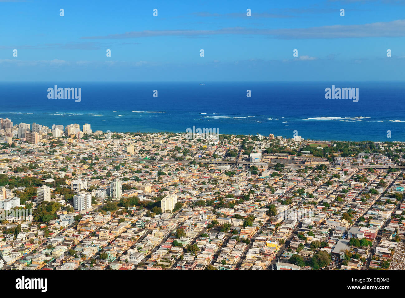 San Juan aerial view with blue sky and sea. Puerto Rico. Stock Photo