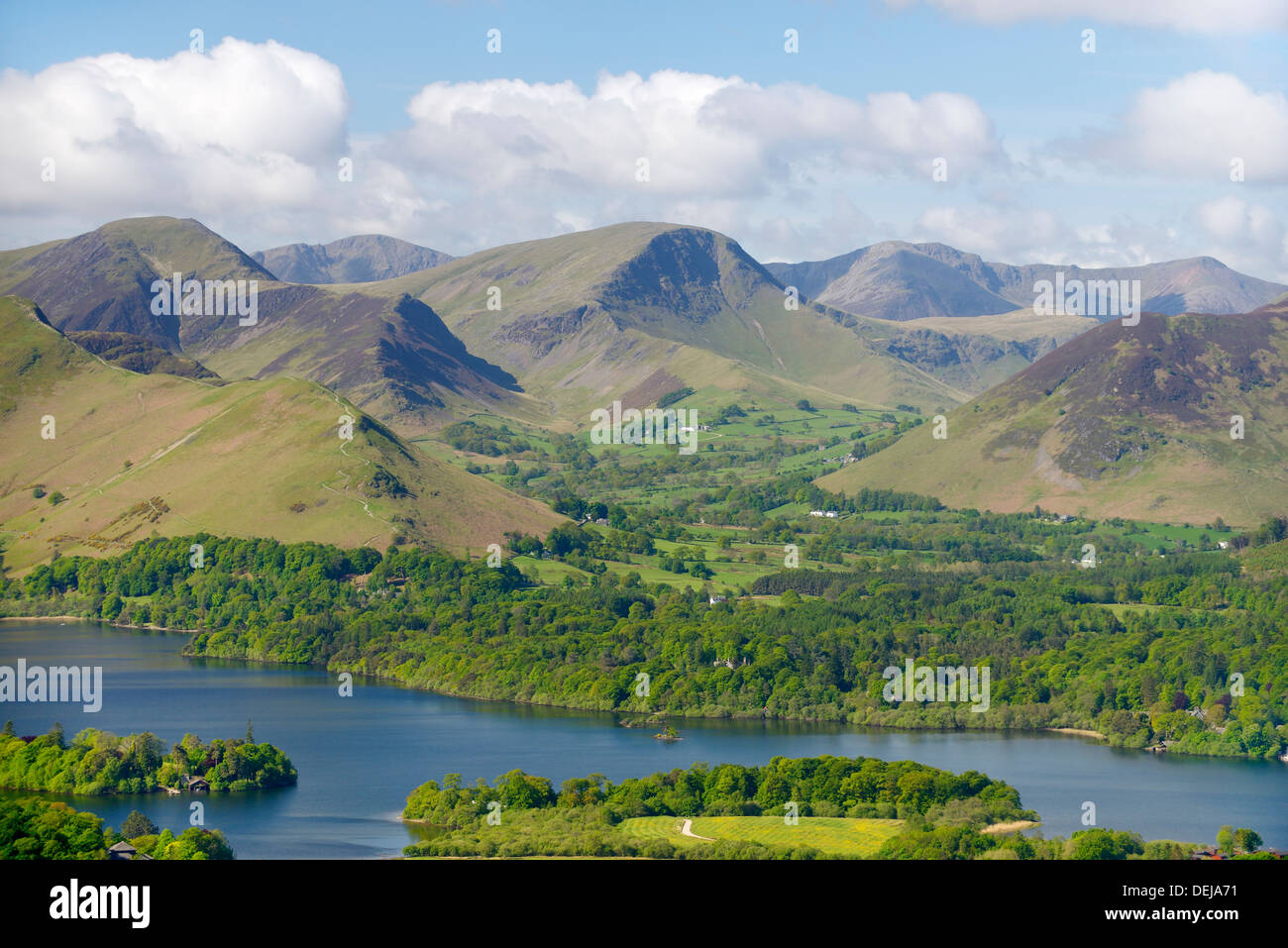 From Latrigg over Derwentwater to Newlands Valley, Cat Bells, Hindsgarth and Robinson, Lake District National Park, England Stock Photo