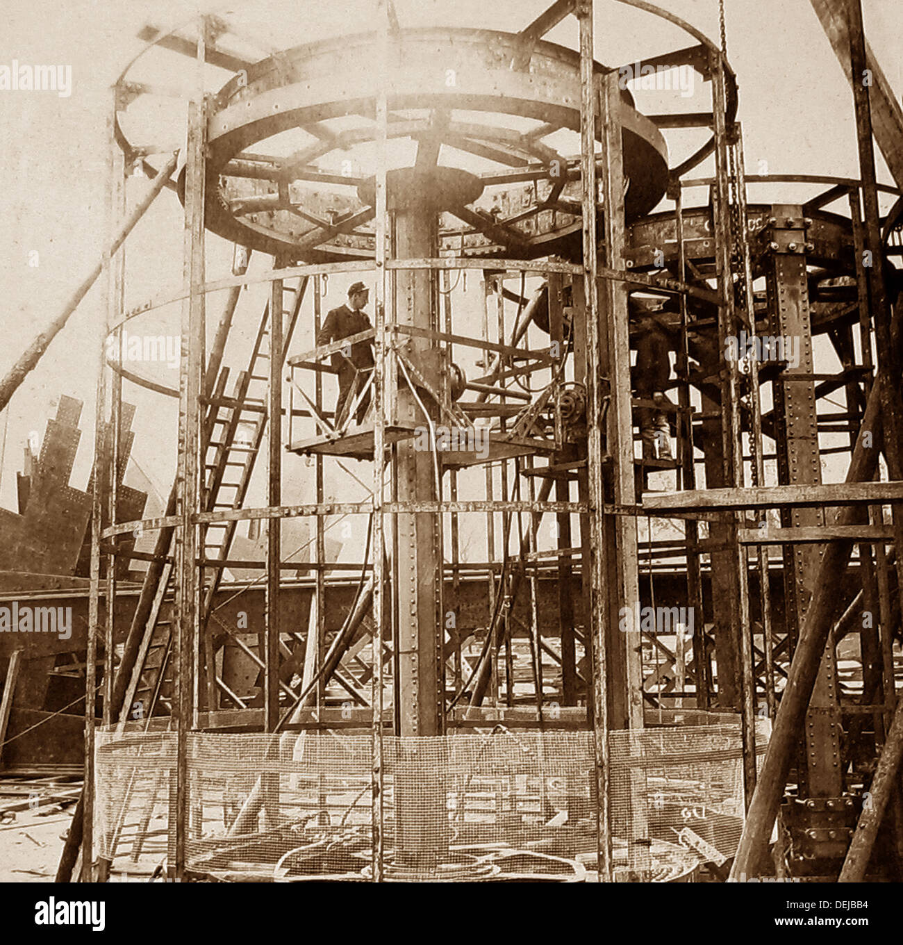 Building the Forth Railway Bridge - riveting machine - Victorian period Stock Photo