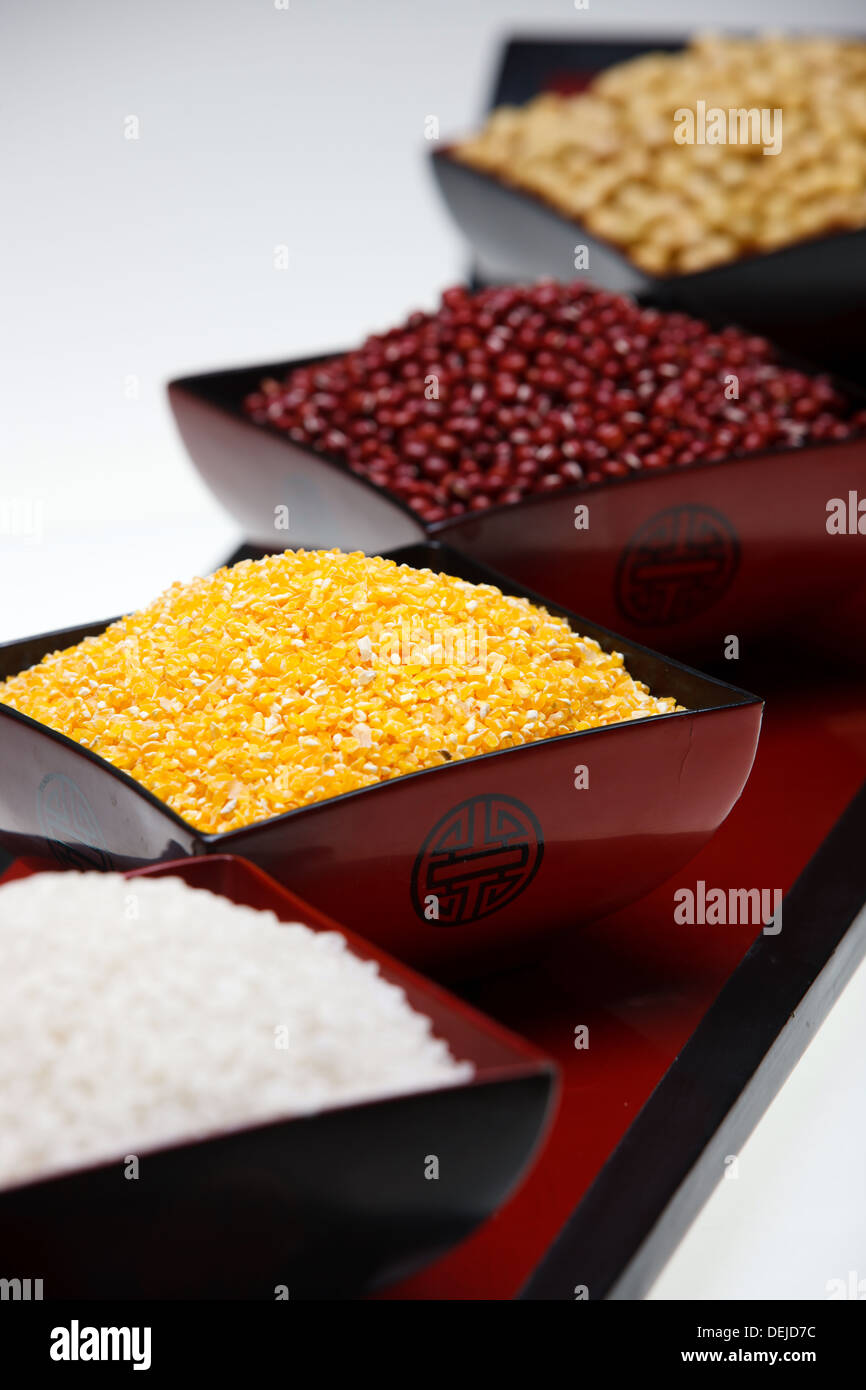 Rice,corn,red bean and soybean Stock Photo - Alamy