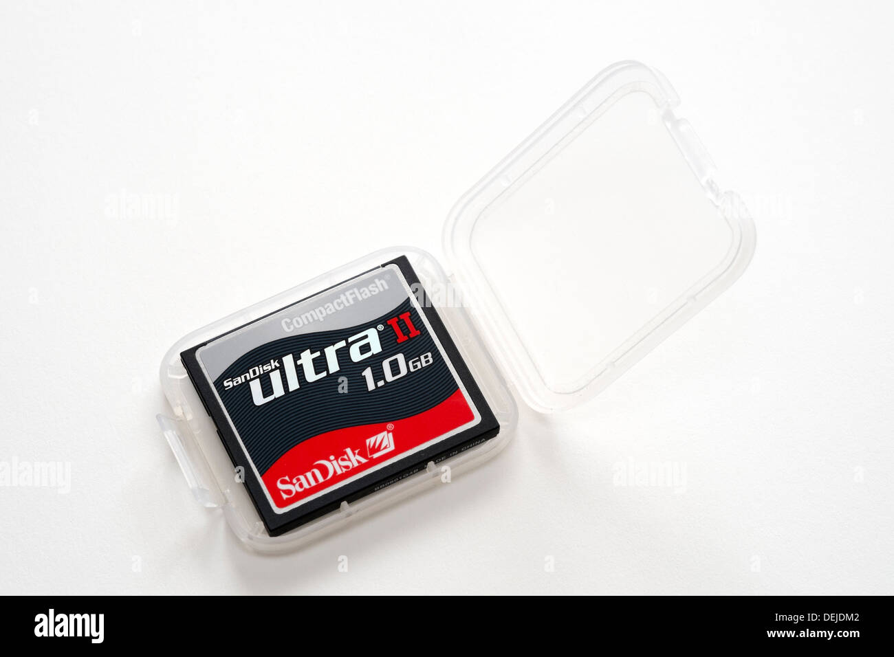 Sandisk Ultra II Compact flash 1GB memory card in plastic case on white background Stock Photo