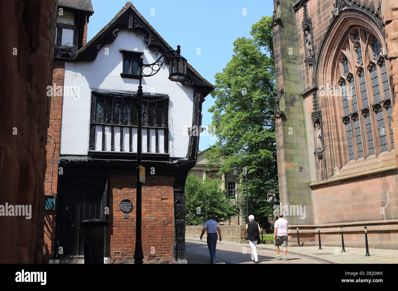 22 and 23 Bayley Lane, medieval timber framed houses, next to the old Cathedral ruins, in Coventry, West Midlands, England, UK Stock Photo