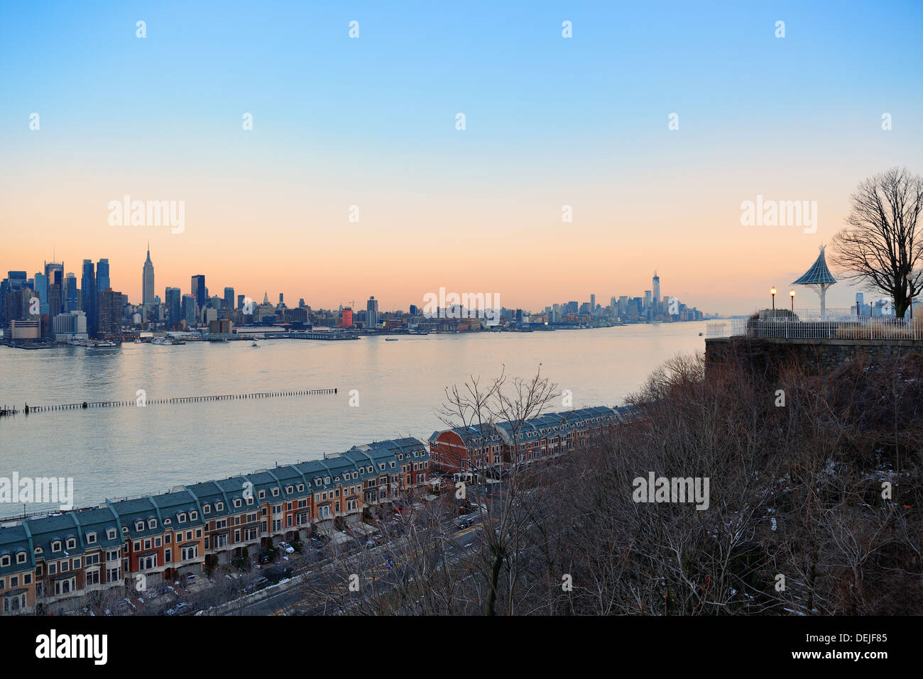 New York City downtown Manhattan at sunset with skyline panorama view ...
