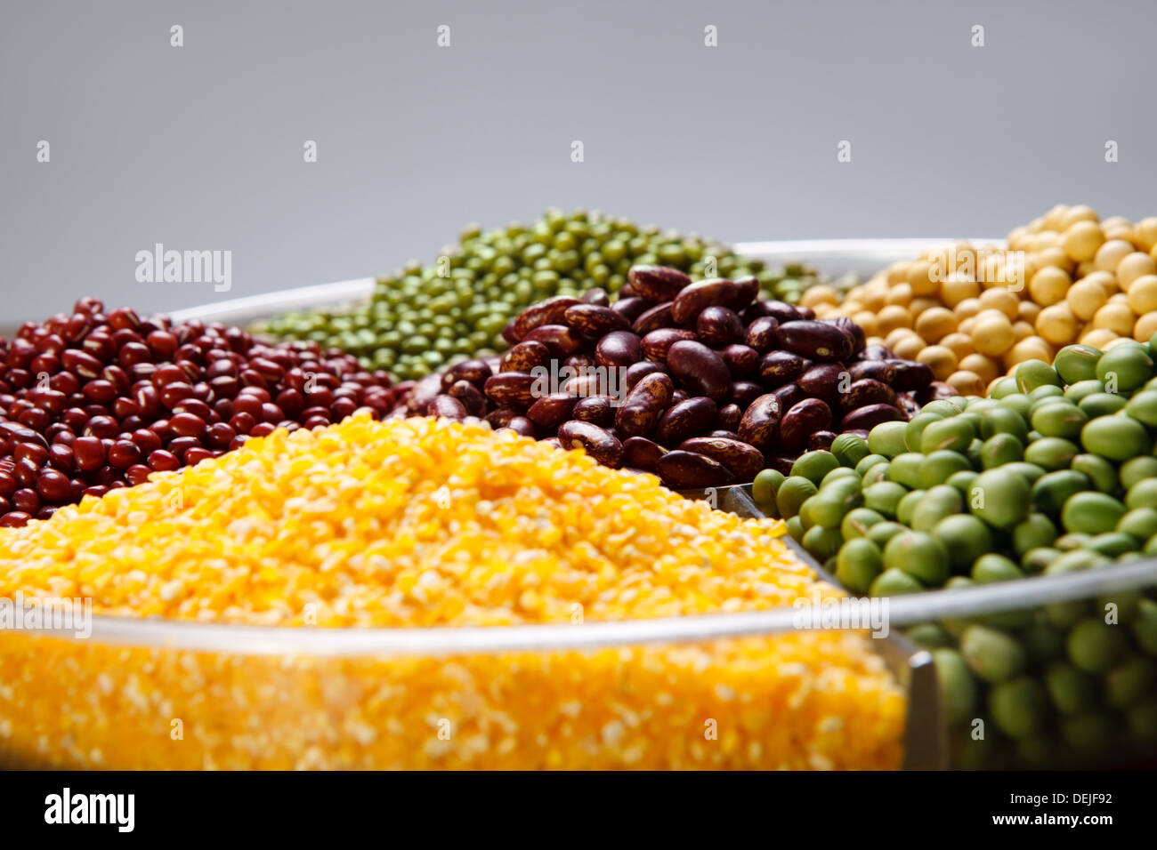Corn,mung bean,soybean,green bean,red bean and kidney bean Stock Photo
