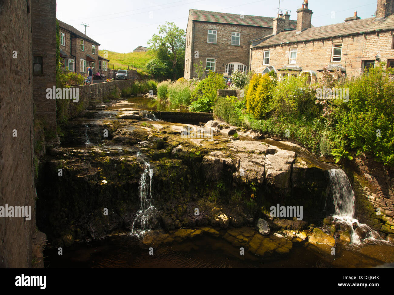 River Ure waterfall at Hawes Yorkshire UK Stock Photo