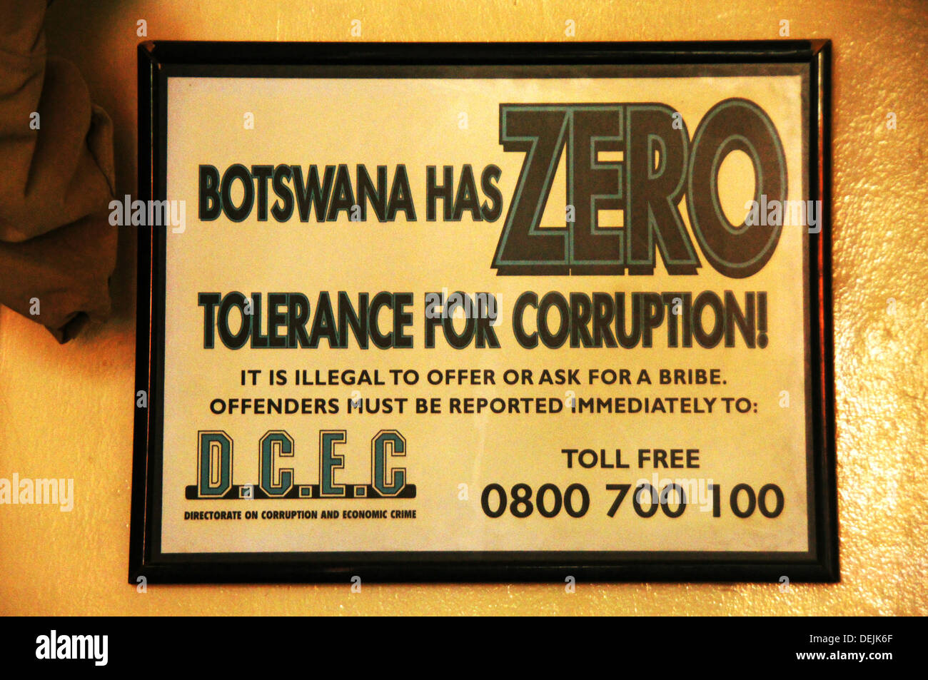 ´Tolerance Zero´ for corruption poster, Botswana is one of the few