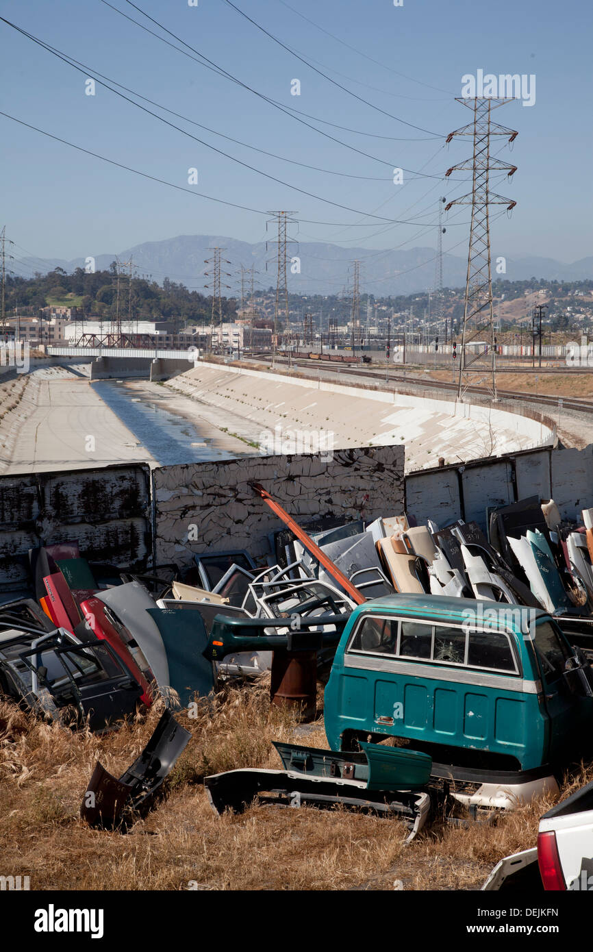 Auto parts yard near Cesar Chavez Ave along Los Angeles River, Downtown
