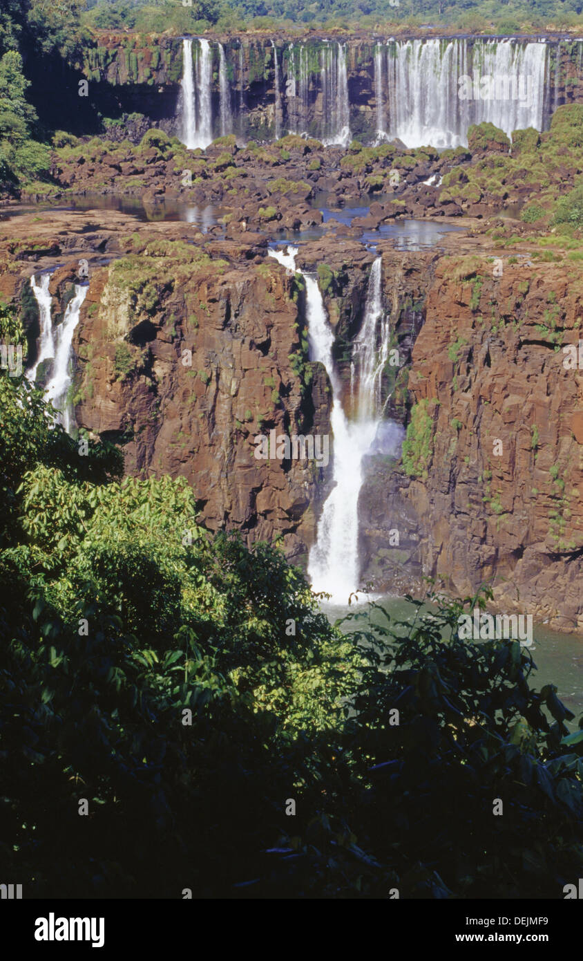 Tres Mosqueteros Falls. Rivadavia Falls at the rear. Iguazu National Park. Misiones province. Argentina. Stock Photo