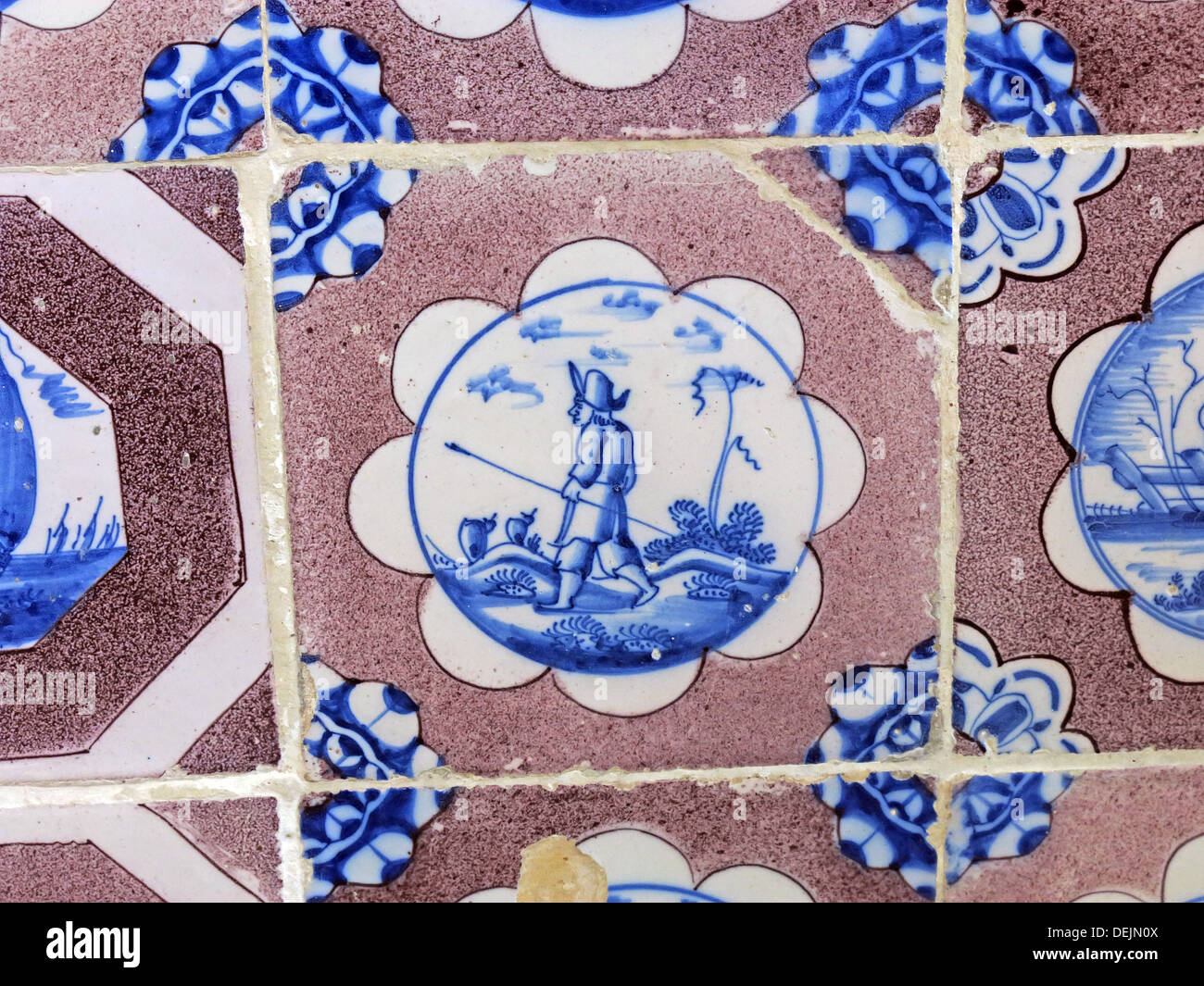 Dutch tiles in bathroom at Barrington Court, Ilminster, Somerset , UK TA19 0NQ Stock Photo