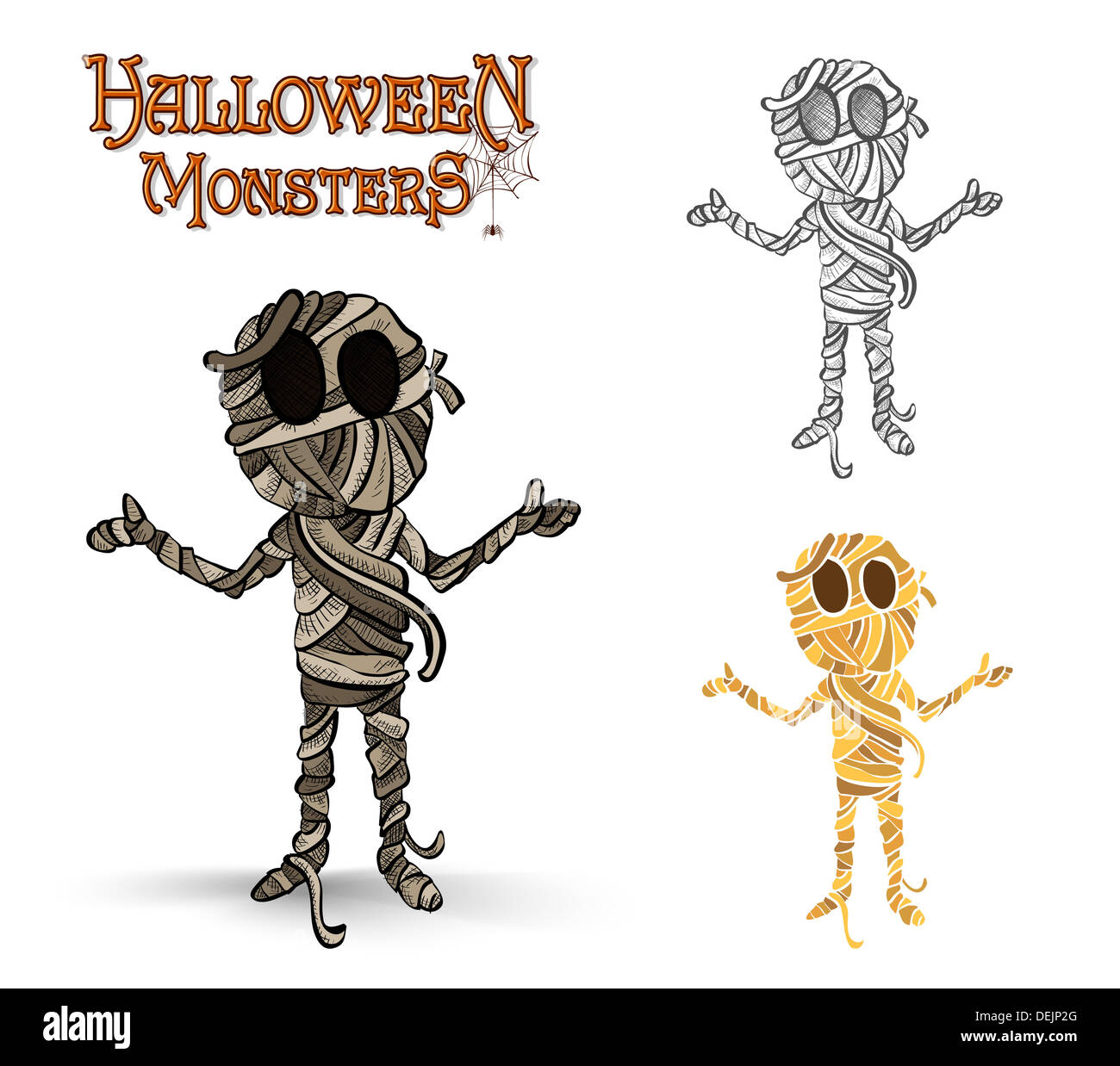 Halloween monsters spooky mummies set. EPS10 Vector file organized in layers for easy editing. Stock Photo