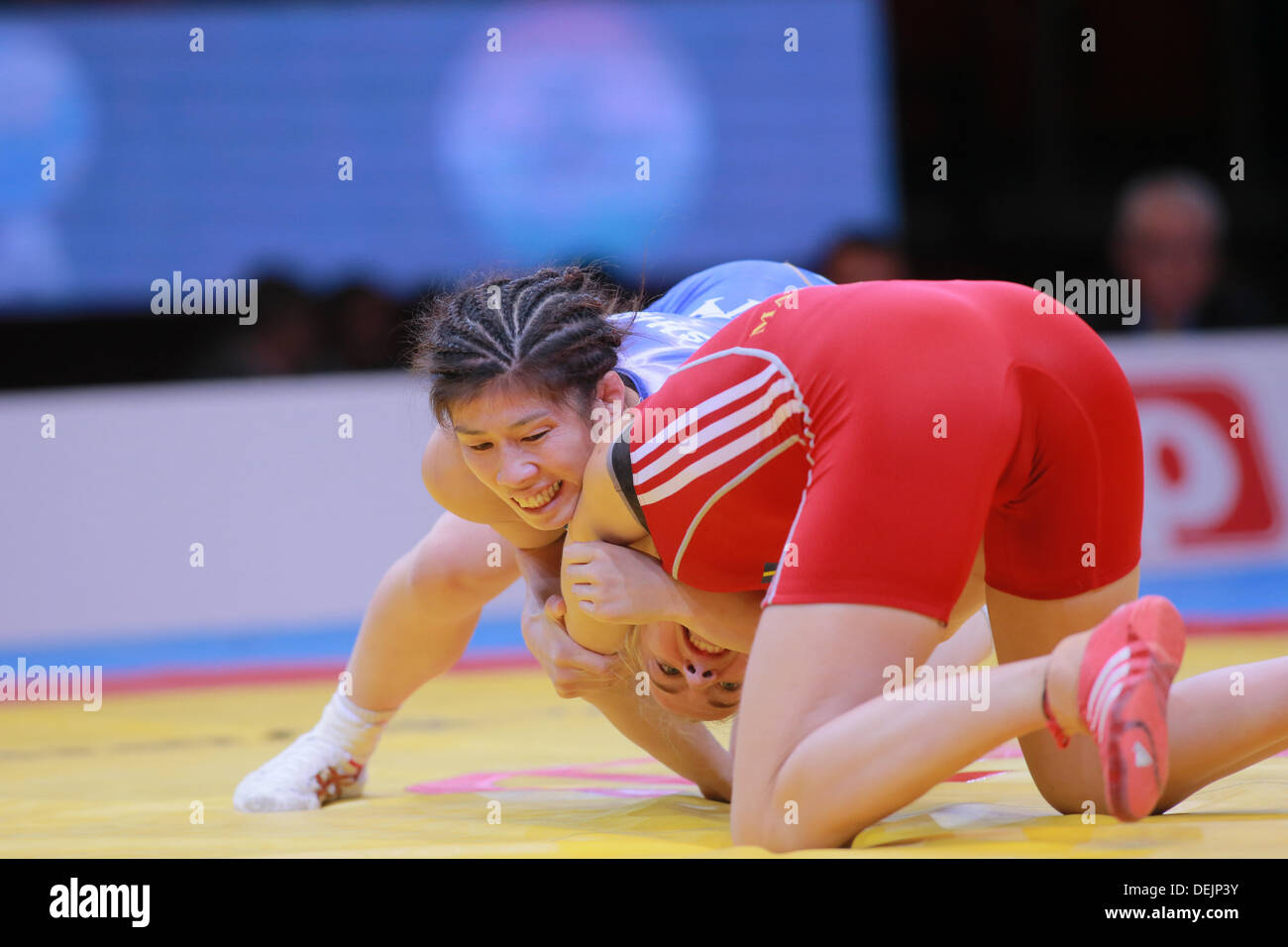 Budapest, Hungary. 19th Sep, 2013. Saori Yoshida (JPN), SEPTEMBER 19, 2013 - Wrestling : Saori Yoshida of Japan competes in the final of the women's 55kg weight category of the World Wrestling Championships in Papp Laszlo Sportsarena in Budapest, Hungary. (Photo by Sachiko Hotaka/AFLO) Credit:  Aflo Co. Ltd./Alamy Live News Stock Photo