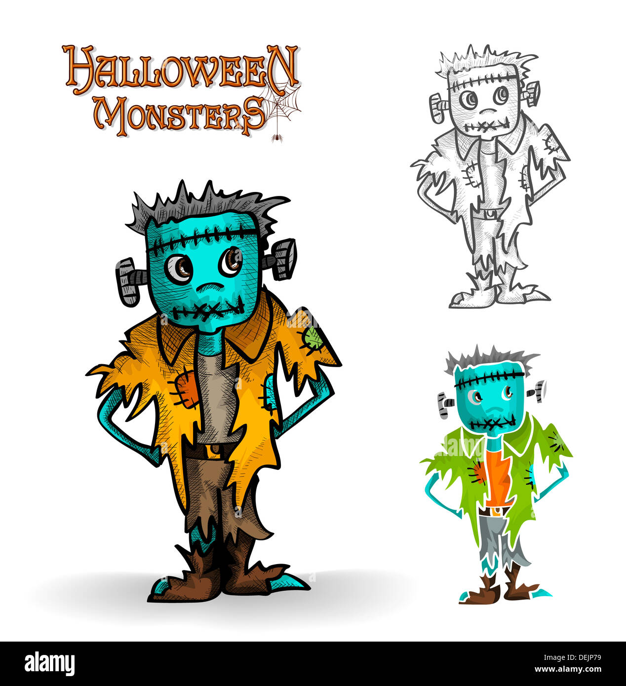 Halloween monster spooky young zombies set illustration. EPS10 Vector file organized in layers for easy editing. Stock Photo